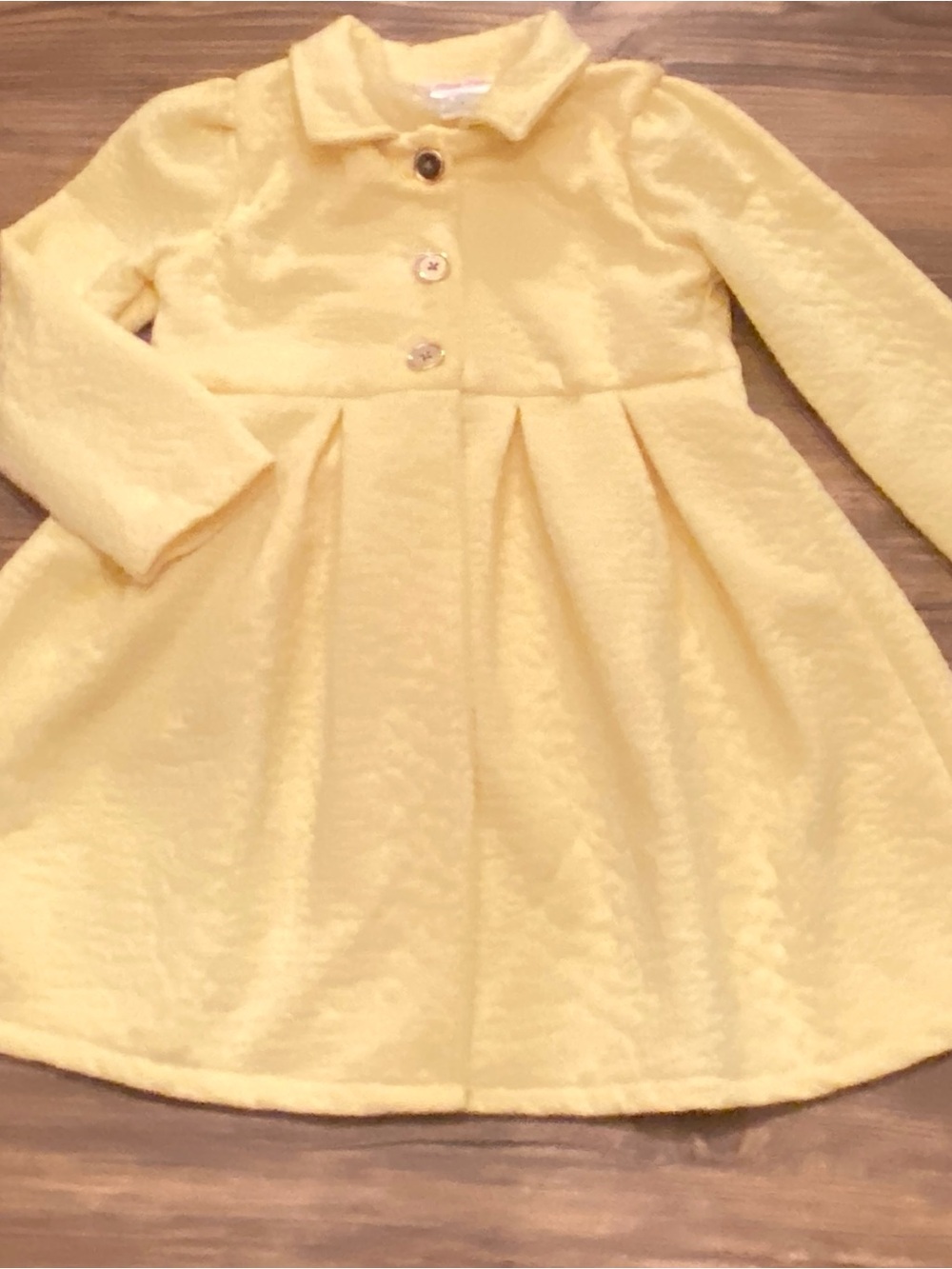 Little Lass Yellow Pleated Long-Sleeve Coat Dress EUC Size 5